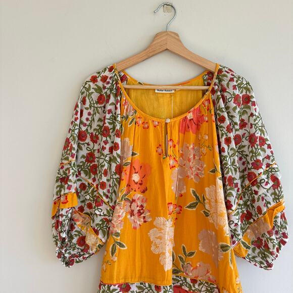 Roller Rabbit Semara Tamania Puff Sleeve Floral Mini Dress Yellow S - Picture 12 of 12